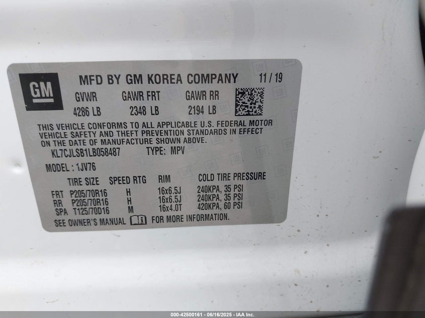 2020 CHEVROLET TRAX FWD LT - KL7CJLSB1LB058487