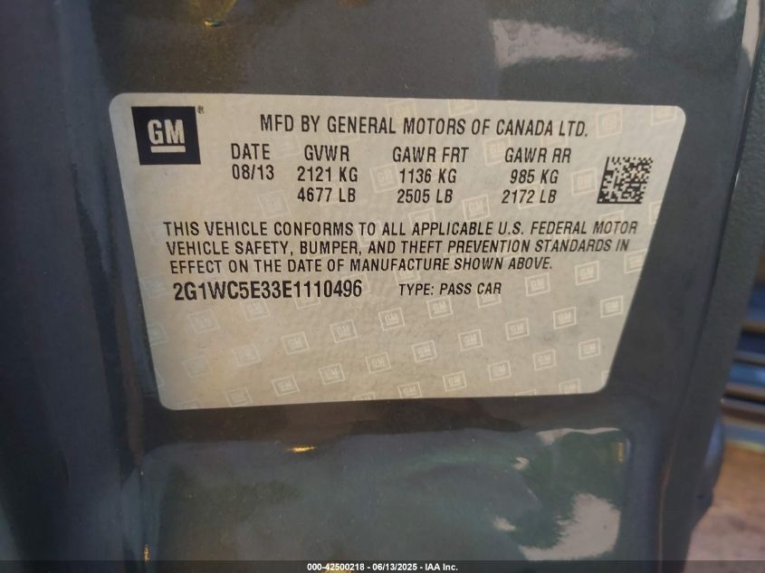 2014 Chevrolet Impala Limited Ltz VIN: 2G1WC5E33E1110496 Lot: 42500218