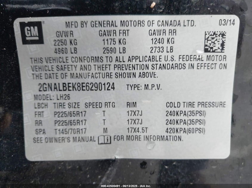 2014 CHEVROLET EQUINOX 1LT - 2GNALBEK8E6290124