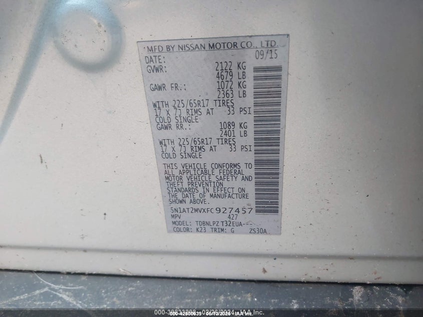 2015 NISSAN ROGUE S - 5N1AT2MVXFC927457