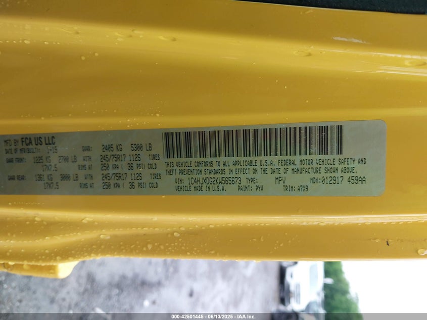 2019 JEEP WRANGLER UNLIMITED SPORT 4X4 1C4HJXDG2KW565673