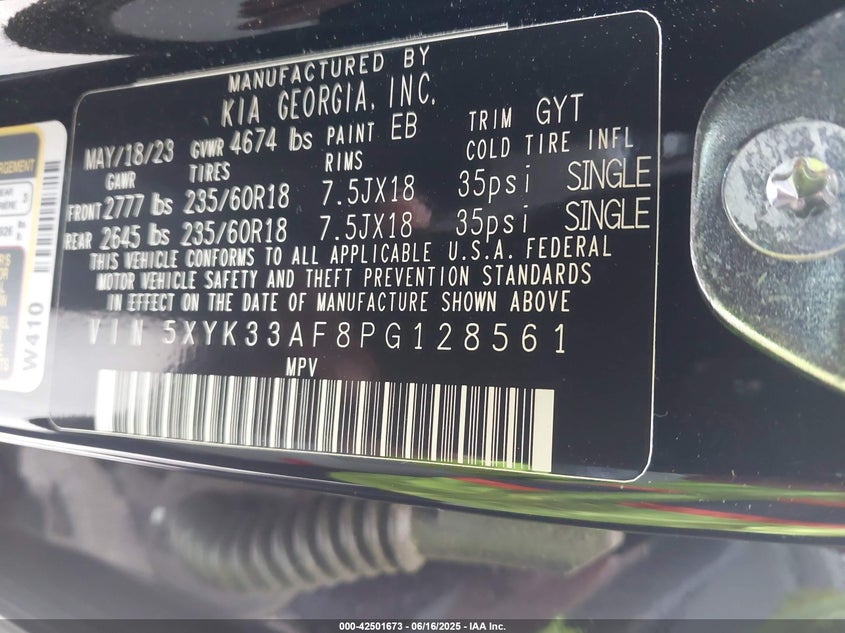 2023 KIA SPORTAGE VIN: 5XYK33AF8PG128561
