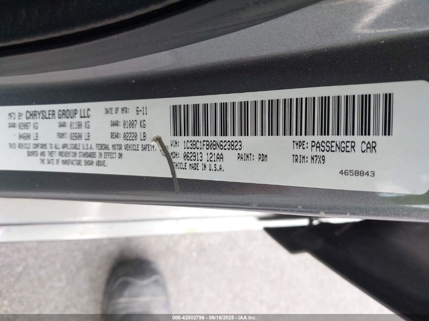 2011 Chrysler 200 Touring VIN: 1C3BC1FB0BN623823 Lot: 42502796