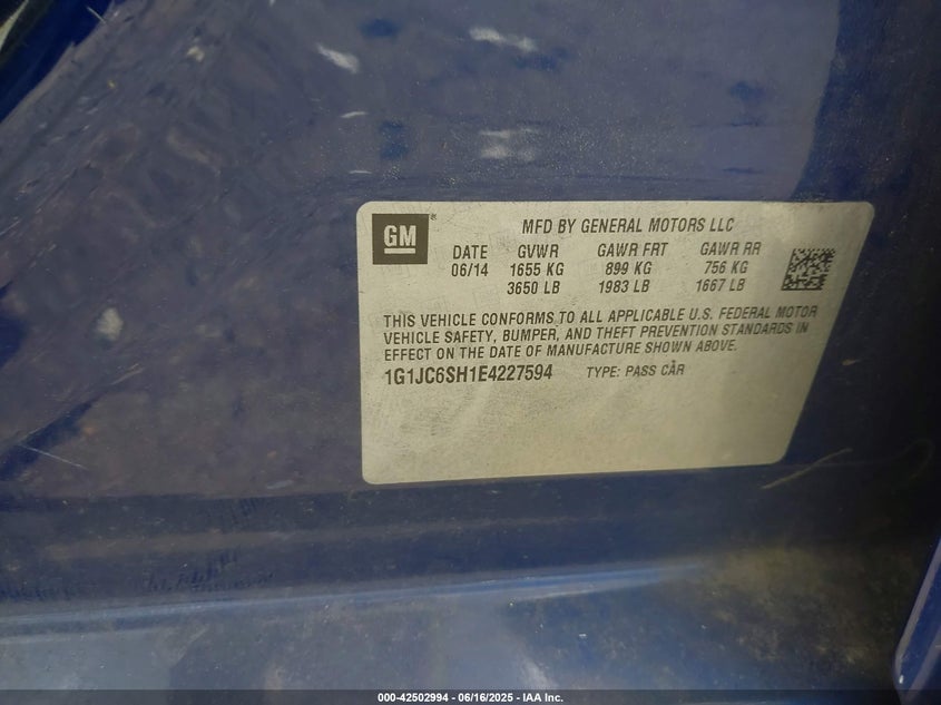 2014 CHEVROLET SONIC LT AUTO - 1G1JC6SH1E4227594