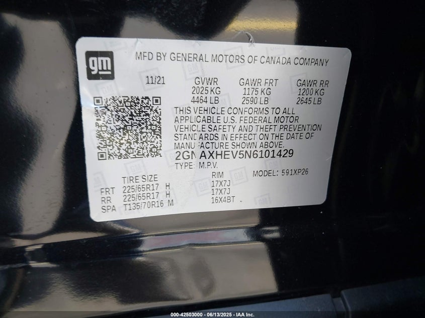 2022 CHEVROLET EQUINOX VIN: 2GNAXHEV5N6101429