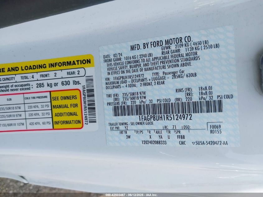 2024 Ford Mustang - 1FAGP8UH1R5124972