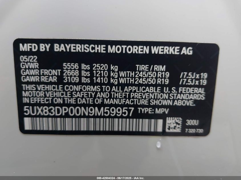 2022 BMW X3 - 5UX83DP00N9M59957