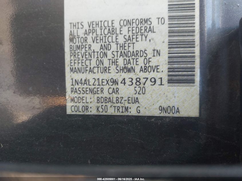 2009 Nissan Altima 2.5 S VIN: 1N4AL21EX9N43879 Lot: 42505881