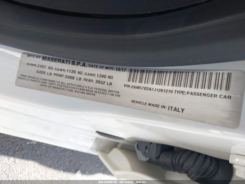 VIN ZAM57XSA7J1281219 2018 MASERATI GHIBLI