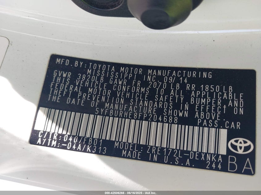 2015 TOYOTA COROLLA LE PLUS - 5YFBURHE8FP204688