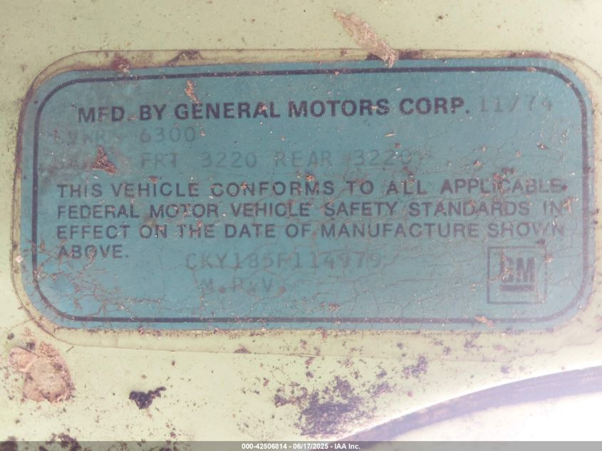 1975 Chevrolet Blazer VIN: CKY185F114979 Lot: 42506814