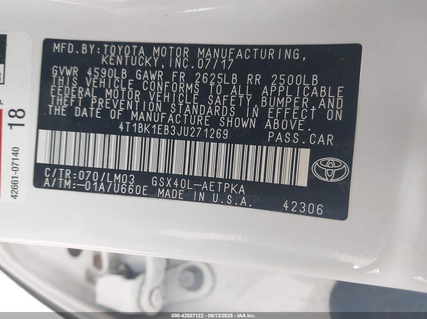 2018 TOYOTA AVALON LIMITED - 4T1BK1EB3JU271269