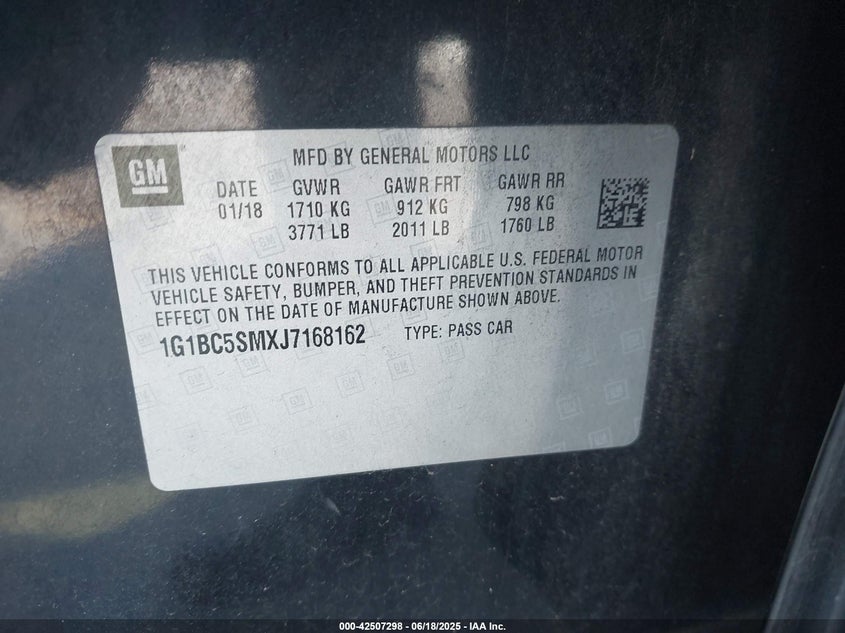 2018 CHEVROLET CRUZE VIN: 1G1BC5SMXJ7168162