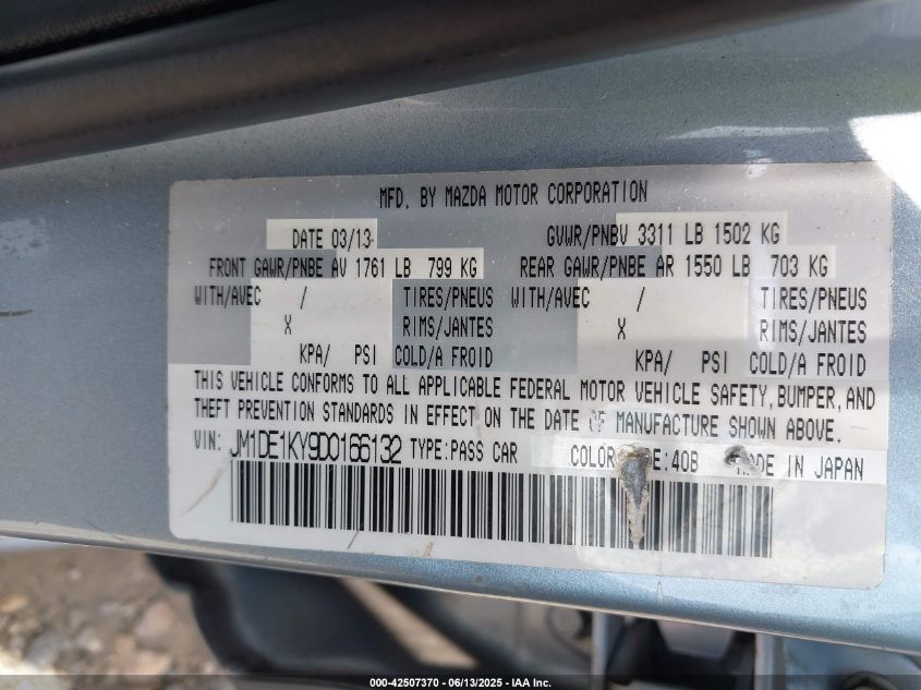 2013 Mazda Mazda2 Sport VIN: JM1DE1KY9D0166132 Lot: 42507370