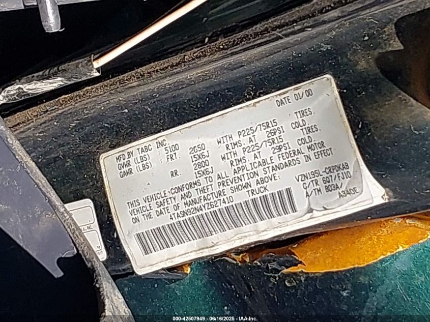 2000 Toyota Tacoma Prerunner V6 VIN: 4TASN92N4YZ627410 Lot: 42507949