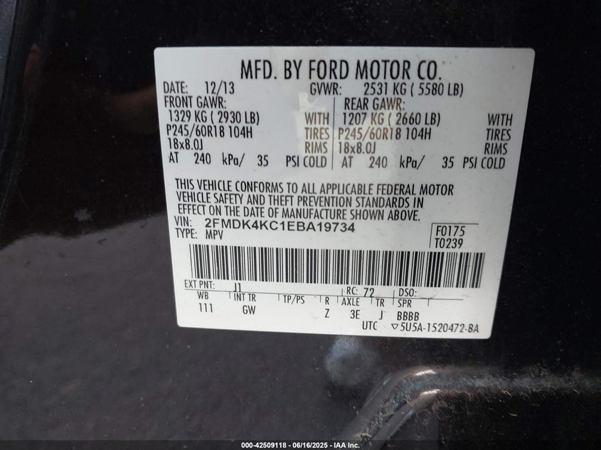 2014 FORD EDGE LIMITED - 2FMDK4KC1EBA19734