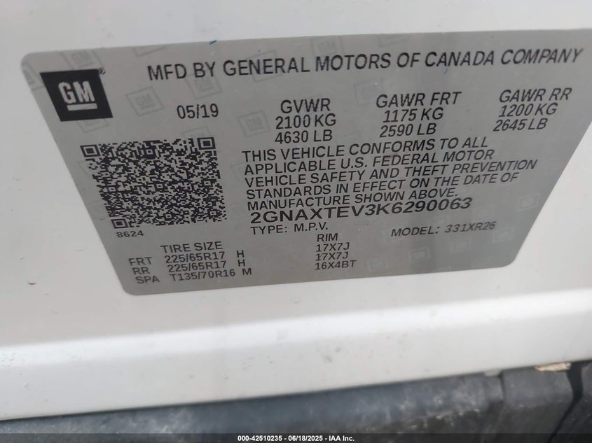 2019 CHEVROLET EQUINOX LT - 2GNAXTEV3K6290063