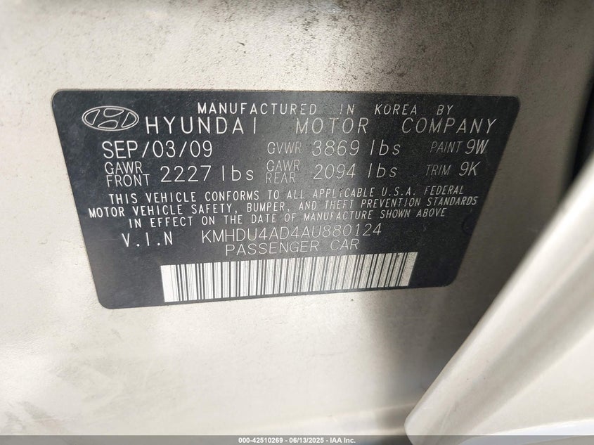 2010 HYUNDAI ELANTRA VIN: KMHDU4AD4AU880124