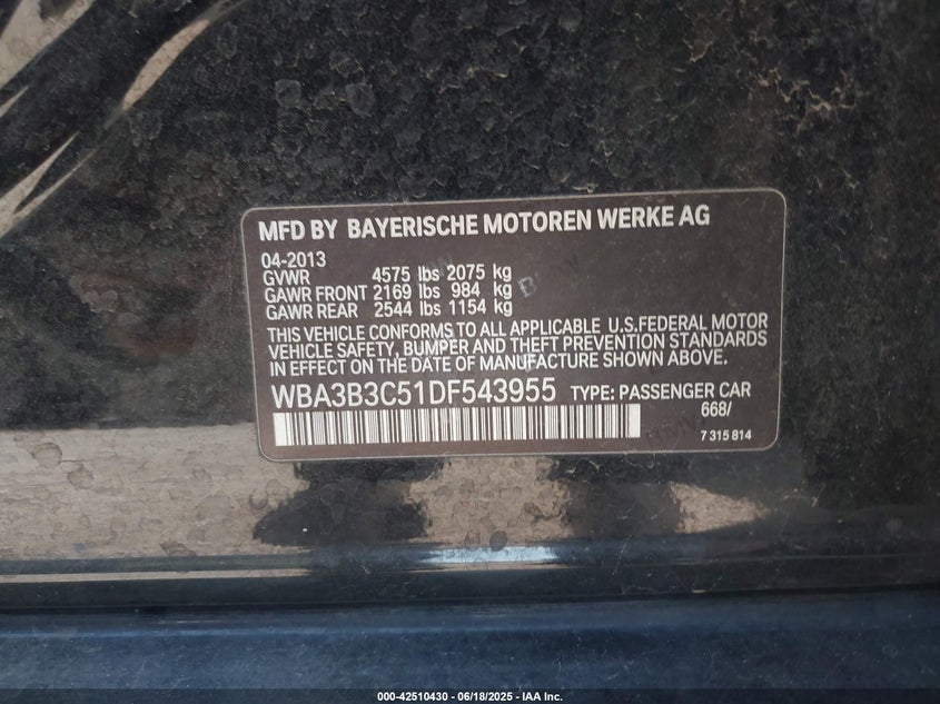 2013 BMW 328I XDRIVE WBA3B3C51DF543955