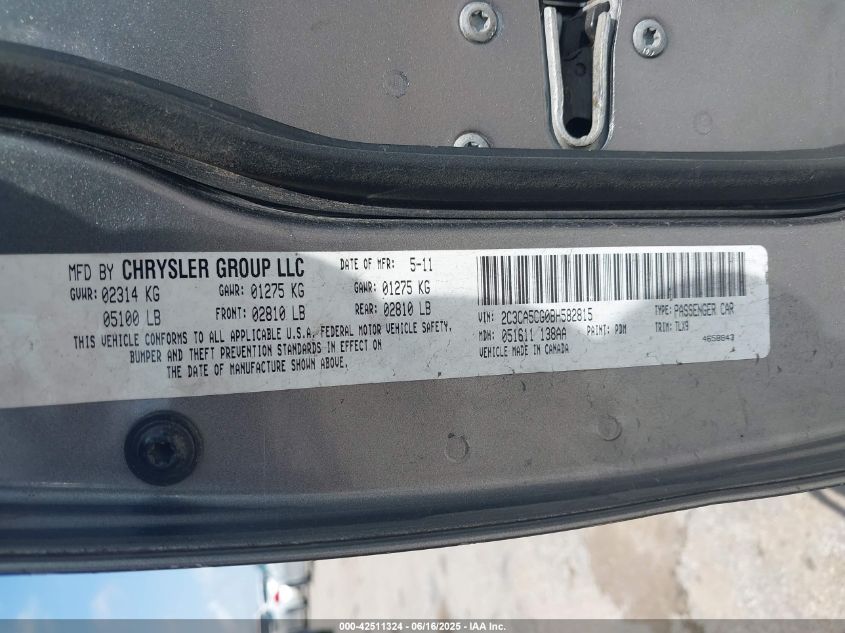 2011 Chrysler 300 Limited VIN: 2C3CA5CG0BH582815 Lot: 42511324