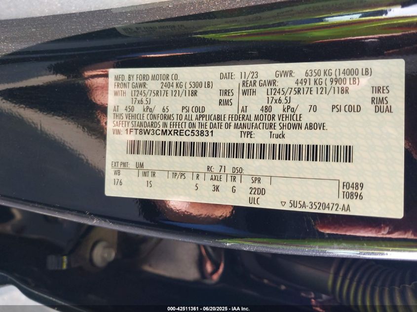 2024 Ford F-350 Xl VIN: 1FT8W3CMXREC53831 Lot: 42511361