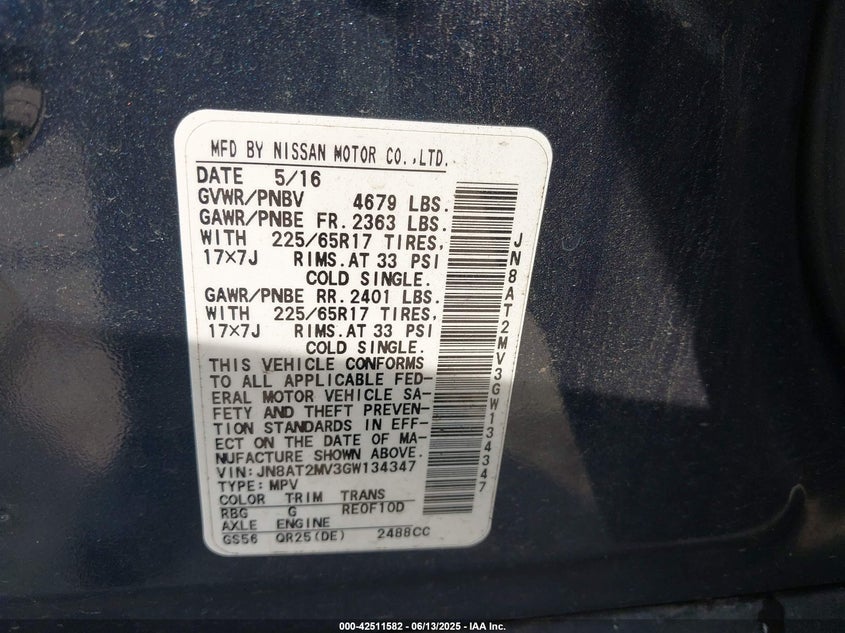 2016 NISSAN ROGUE SV - JN8AT2MV3GW134347