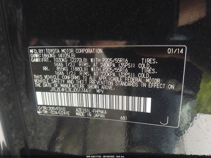 2014 Scion Xb VIN: JTLZE4FE3EJ051744 Lot: 42511702