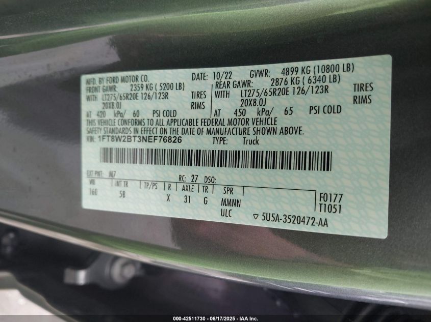 2022 Ford F-250 - 1FT8W2BT3NEF76826