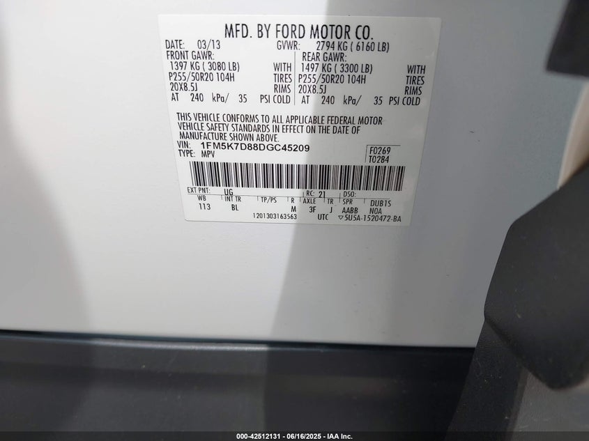 2013 FORD EXPLORER XLT - 1FM5K7D88DGC45209