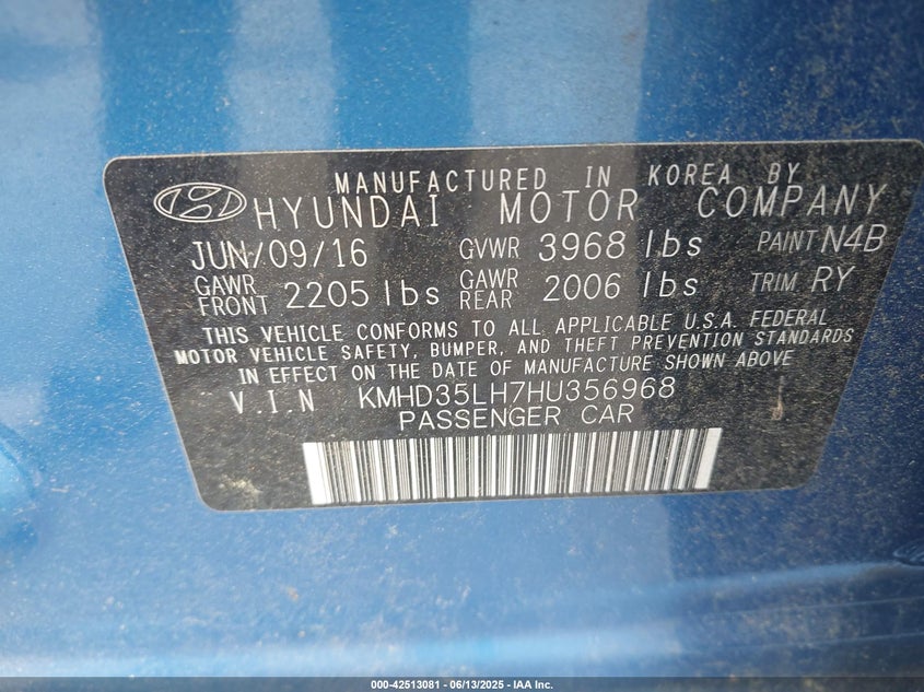 2017 HYUNDAI ELANTRA GT VIN: KMHD35LH7HU356968