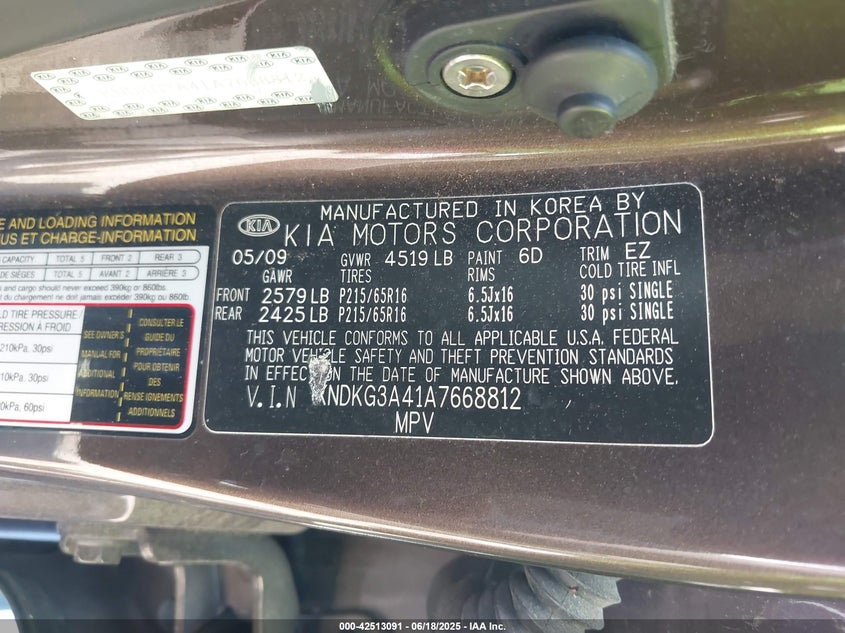 2010 KIA SPORTAGE VIN: KNDKG3A41A7668812