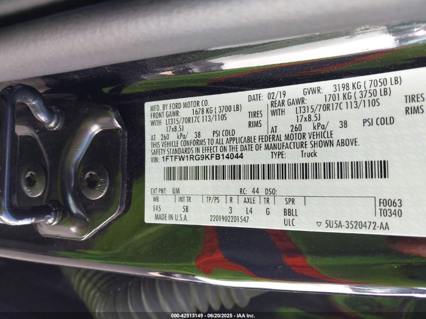 2019 Ford F-150 - 1FTFW1RG9KFB14044