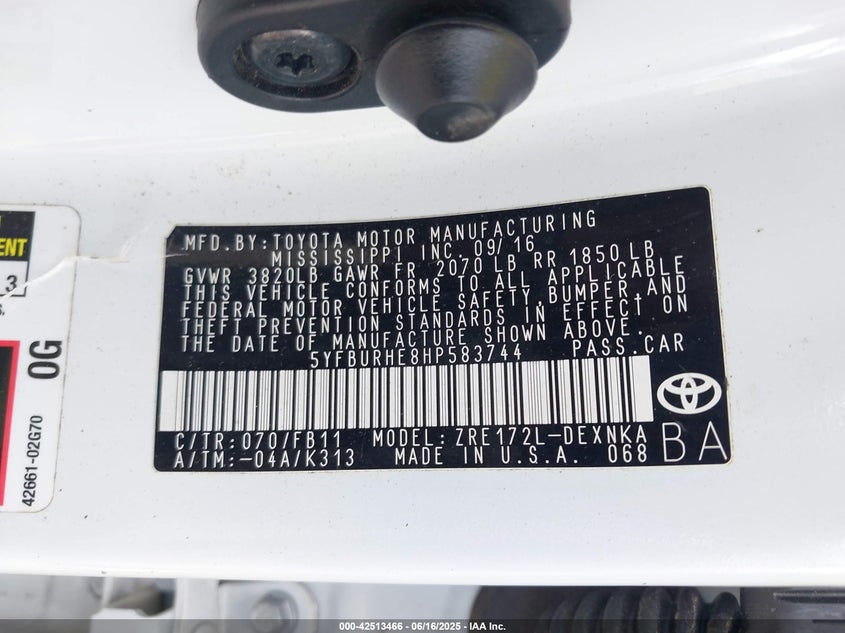 2017 TOYOTA COROLLA LE - 5YFBURHE8HP583744