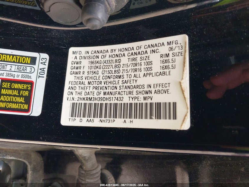 2013 HONDA CR-V LX - 2HKRM3H39DH517432