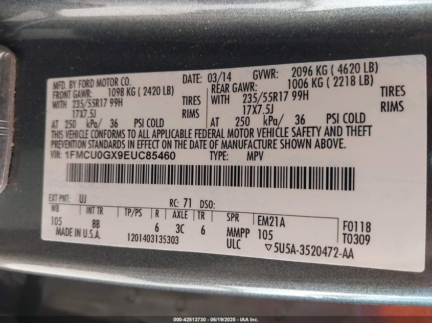 2014 FORD ESCAPE SE - 1FMCU0GX9EUC85460