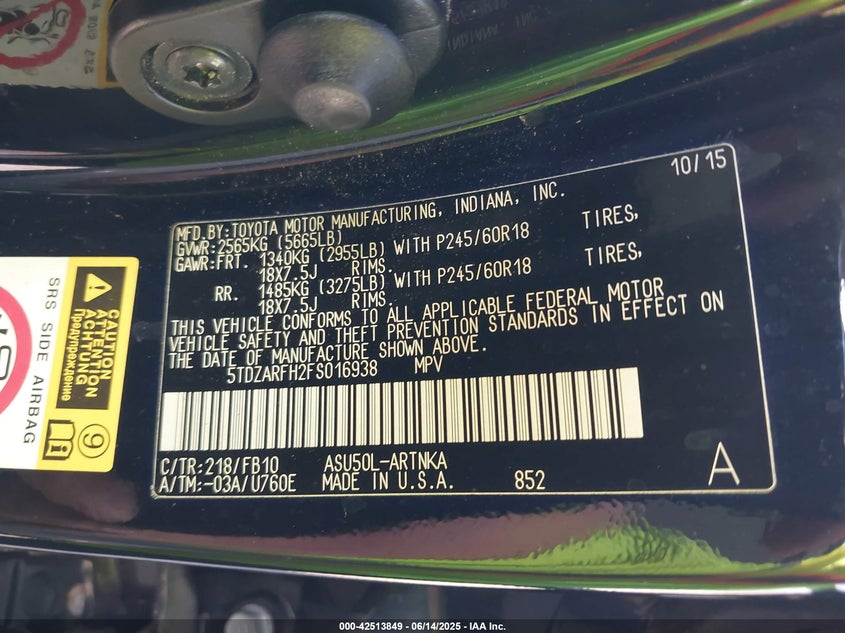 2015 TOYOTA HIGHLANDER LE - 5TDZARFH2FS016938