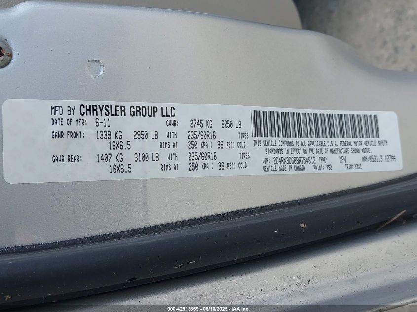 2011 Dodge Grand Caravan Mainstreet VIN: 2D4RN3DG8BR754812 Lot: 42513859
