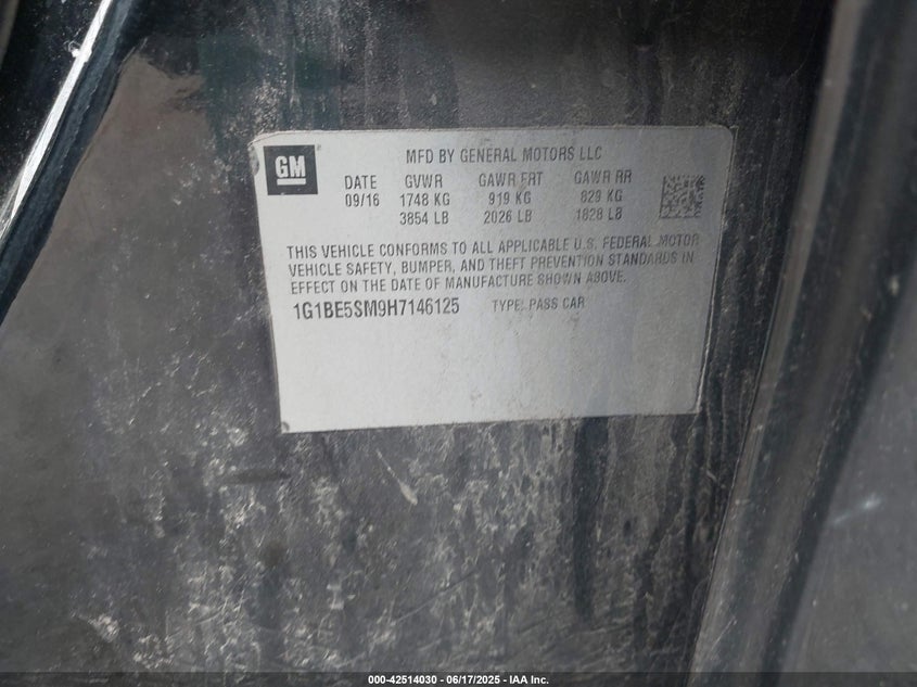 2017 CHEVROLET CRUZE LT AUTO - 1G1BE5SM9H7146125