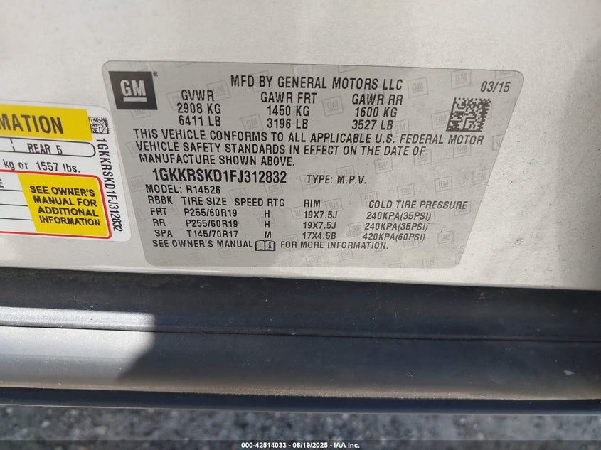 2015 GMC ACADIA SLT-2 - 1GKKRSKD1FJ312832