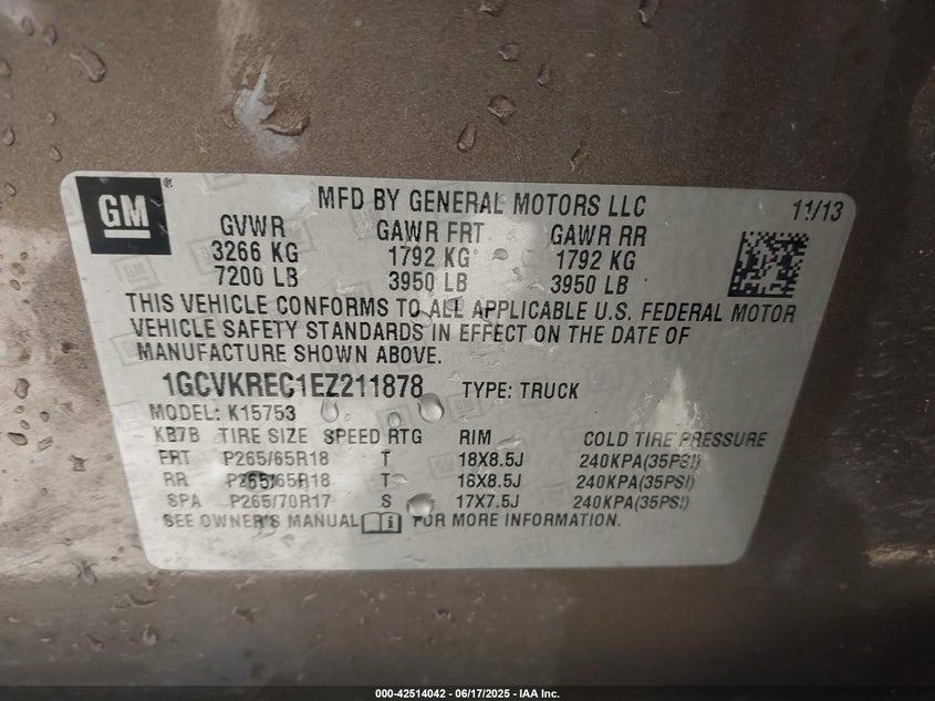 2014 CHEVROLET SILVERADO 1500 2LT - 1GCVKREC1EZ211878