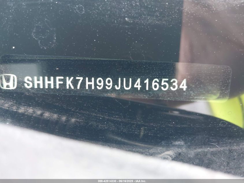 2018 Honda Civic Sport Touring VIN: SHHFK7H99JU416534 Lot: 42514330