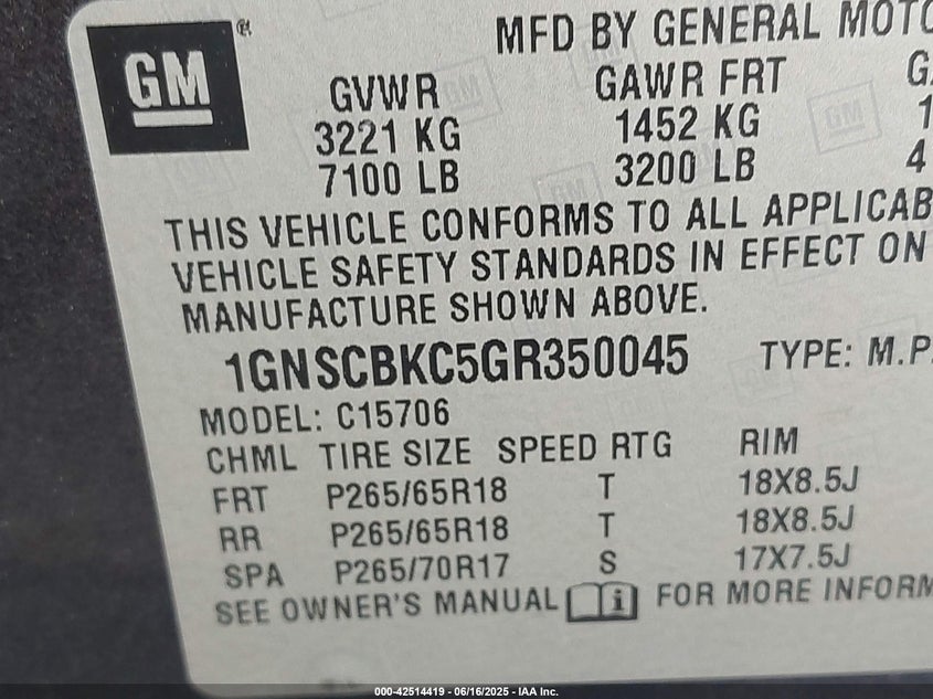 2016 CHEVROLET TAHOE LT - 1GNSCBKC5GR350045