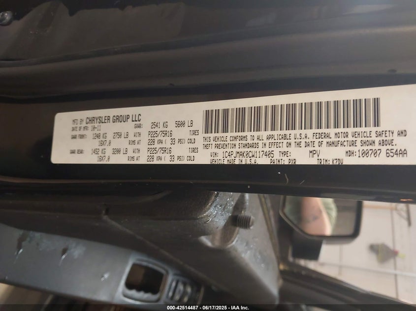 2012 JEEP LIBERTY VIN: 1C4PJMAK0CW117405