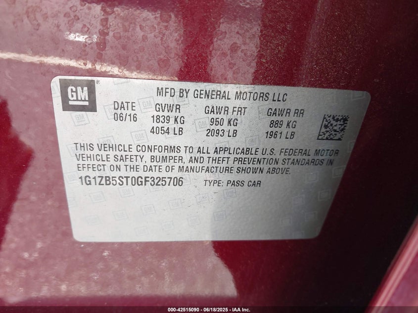 2016 CHEVROLET MALIBU LS - 1G1ZB5ST0GF325706