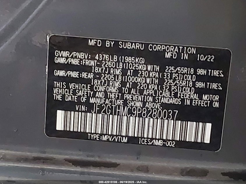 2023 SUBARU CROSSTREK VIN: JF2GTHMC9P8280037