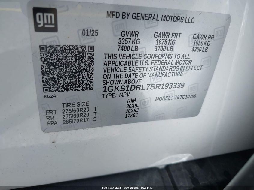 2025 GMC Yukon - 1GKS1DRL7SR193339