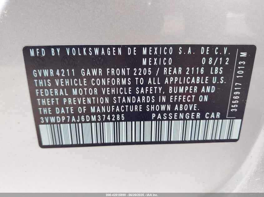 2013 VOLKSWAGEN JETTA 2.5L SE - 3VWDP7AJ6DM374285