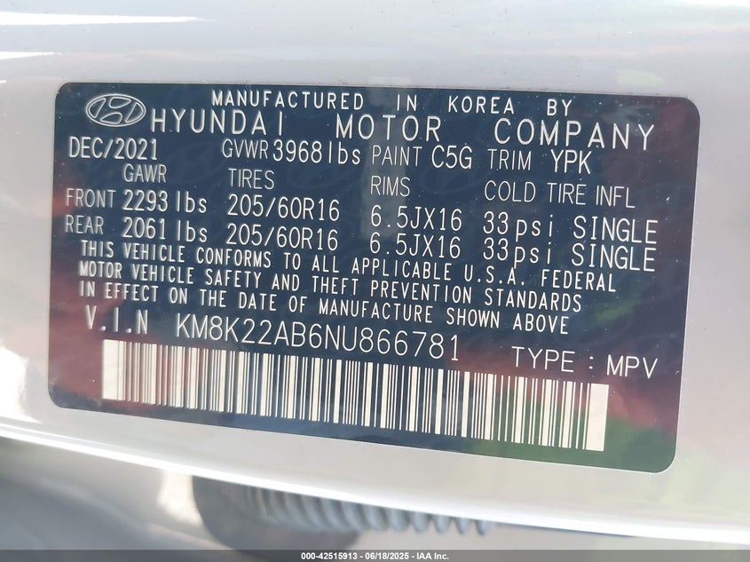 2022 HYUNDAI KONA SE - KM8K22AB6NU866781