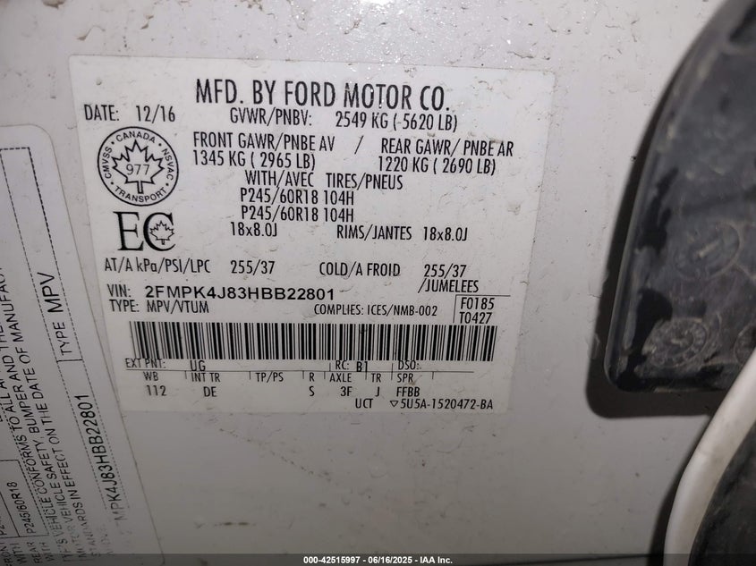 2017 FORD EDGE SEL - 2FMPK4J83HBB22801