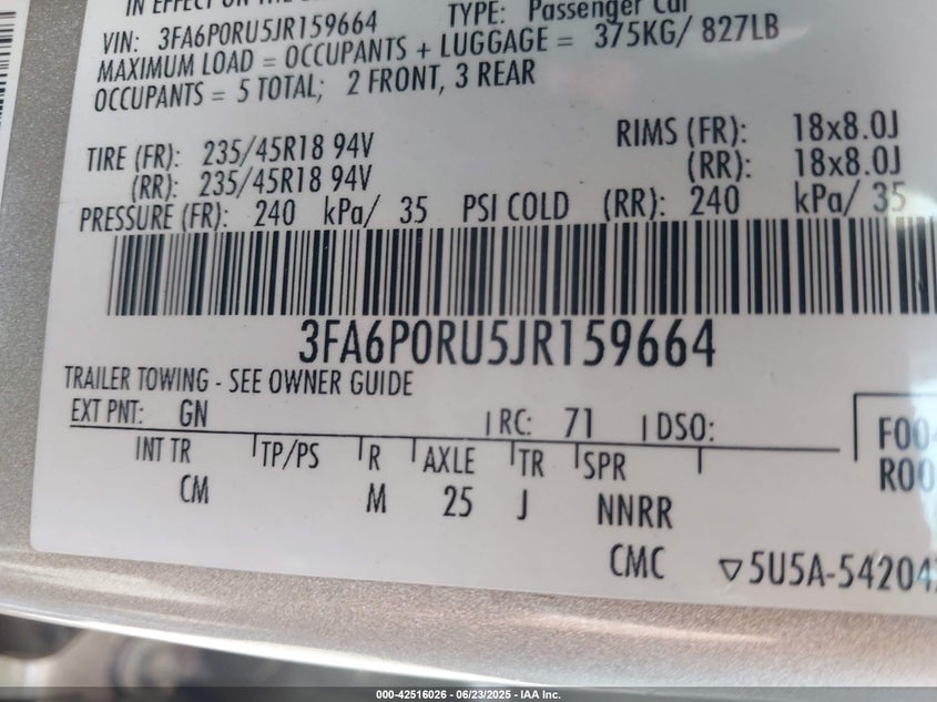 2018 FORD FUSION HYBRID TITANIUM - 3FA6P0RU5JR159664